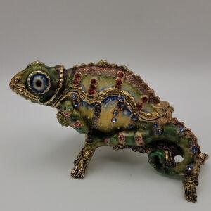 Vintage RUCINNI Colorful Chameleon Jeweled Rhinestone Magnetic Trinket Box #197
